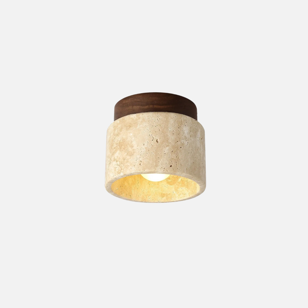 Sova stone and wood ceiling light with LED bulb